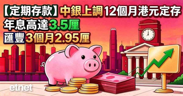 定期存款 | 中銀上調12個月港元定存年息高達3.5厘,滙豐3個月2.95厘