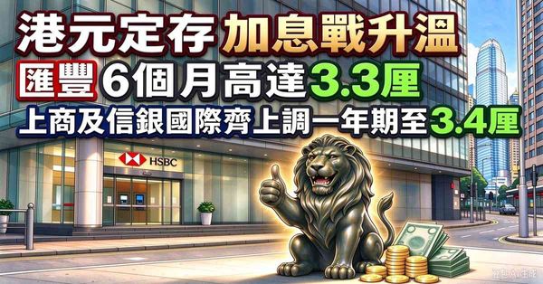 定期存款 | 港元定存加息戰升溫，滙豐6個月高達3.3厘，上商及信銀國際齊上調一年期至3.4厘