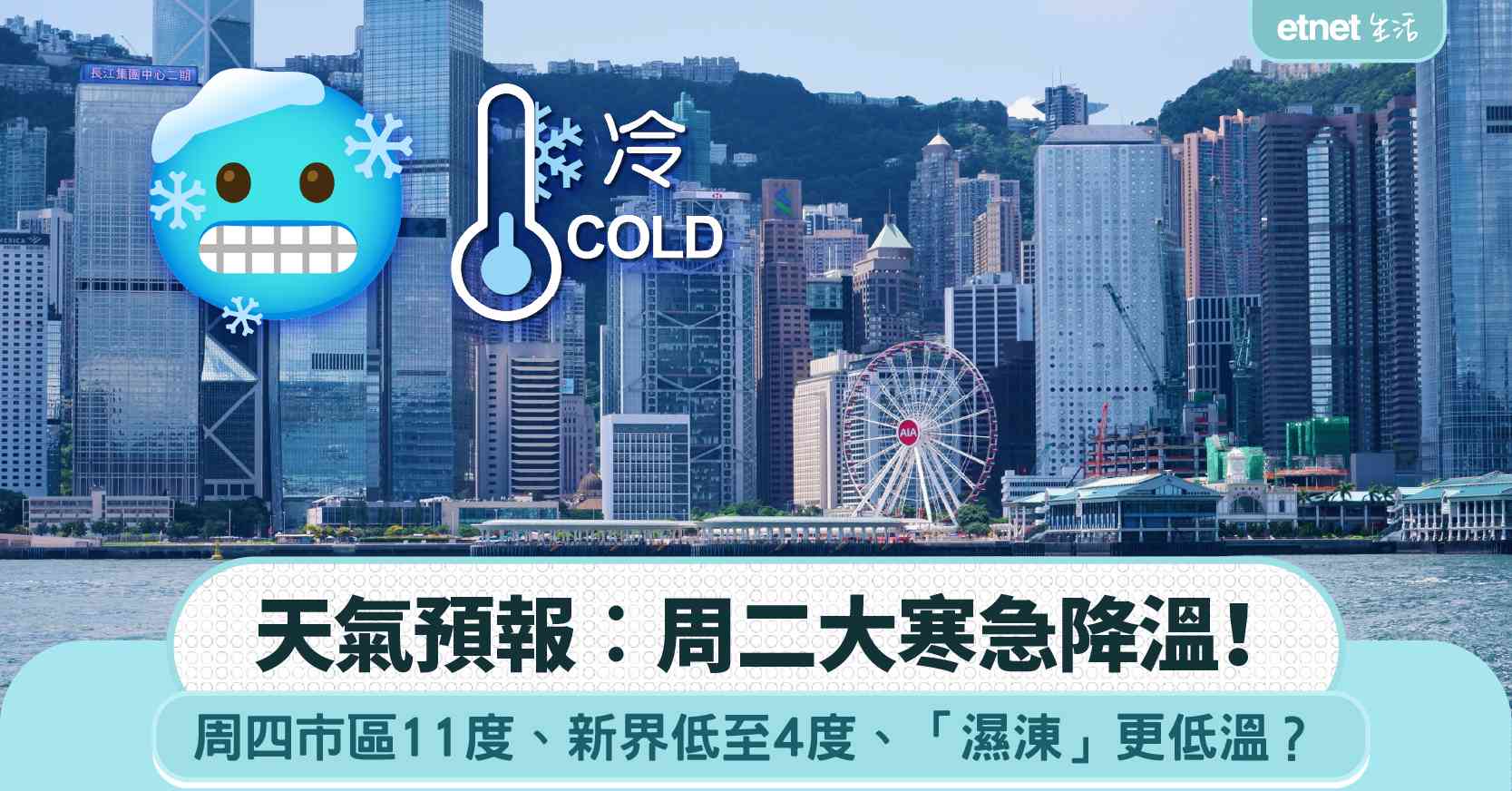天氣預報｜周二大寒急降溫！周四市區11度、新界低至4度＋「濕涷」更低溫？