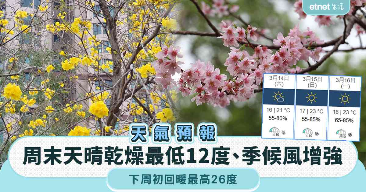 天氣預報︱周末天晴乾燥最低12度＋東北季候風增強＋下周初回暖最高26度