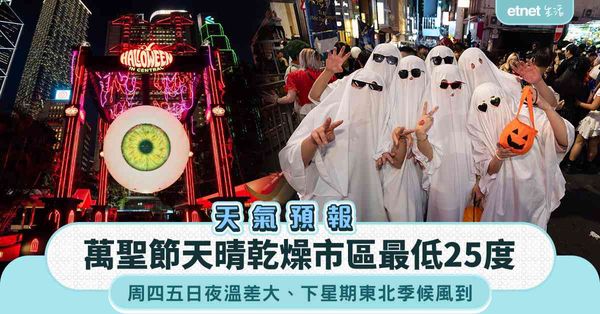天氣預報︱萬聖節天晴乾燥市區最低25度，周四五日夜溫差頗大，下星期東北季候風到