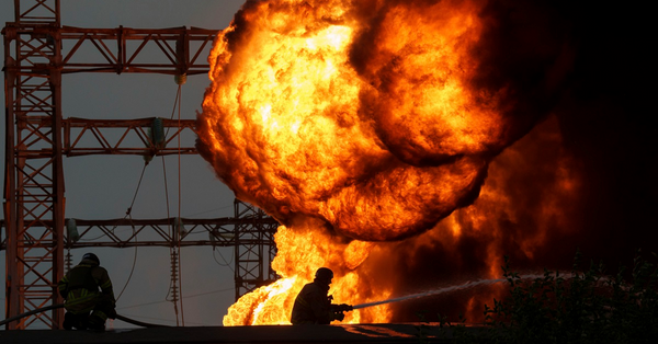 烏克蘭第聶伯羅彼得羅夫斯克州的電站遭俄軍炸中，爆出大火球