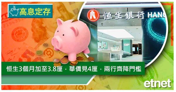 高息定存 | 恒生3個月加至3.8厘，華僑見4厘，兩行齊降門檻