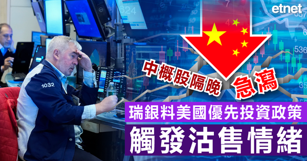中概股隔晚急瀉，瑞銀料美國優先投資政策觸發沽售情緒