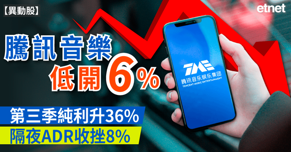 異動股 | 騰訊音樂低開6%，第三季純利升36%隔夜ADR收挫8%