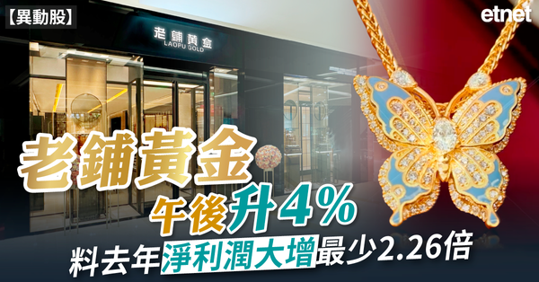 異動股 | 老鋪黃金午後升4%，料去年淨利潤大增最少2.26倍