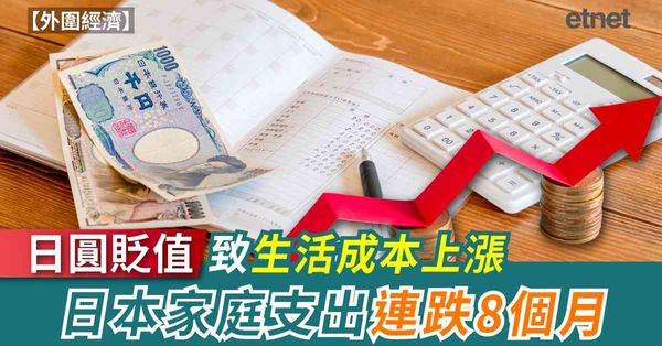 外圍經濟 | 日圓貶值致生活成本上漲，日本家庭支出連跌8個月