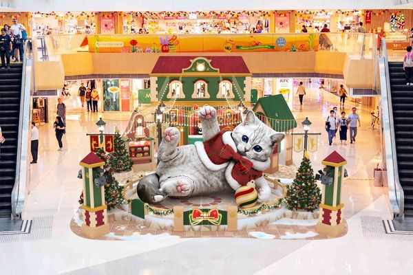 马鞍山 MOSTown 新港城中心｜MOSTown新港城中心「圣诞『喵』想成真」 8米长最疗愈巨型猫咪可爱登场　撒娇拧头晃耳萌爆全城