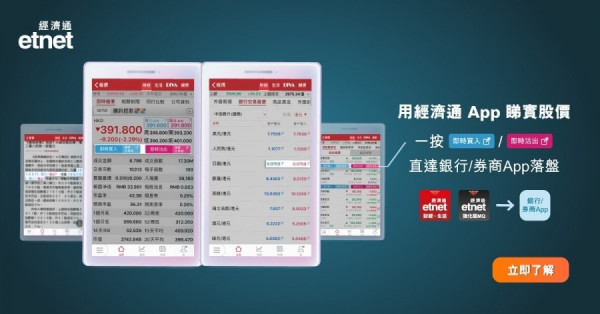 經濟通快速連結銀行券商App，睇啱落盤very good!