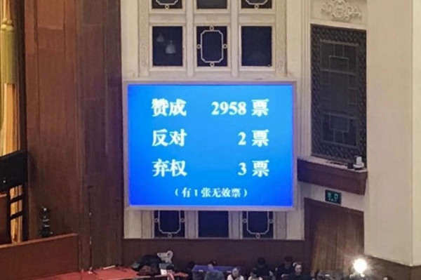 【兩會直擊】憲法修正案草案獲通過 2958票贊成 2票反對
