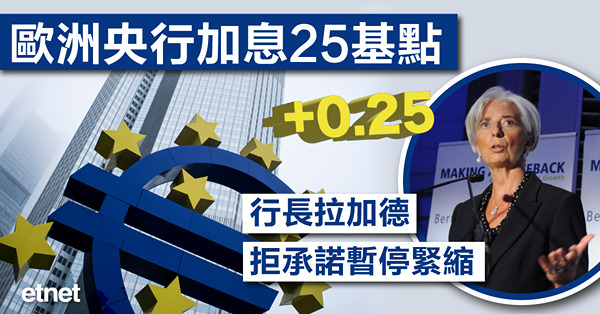 歐洲央行加息25基點，行長拉加德拒承諾暫停緊縮