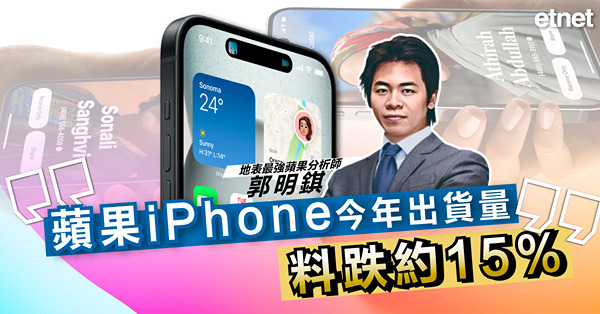 郭明錤：蘋果iPhone今年出貨量料跌約15%